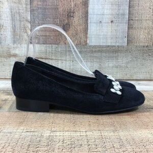 Amelia Grace Vera Black Velvet Loafer Flats Womens 6.5M Slip On Embellished‎